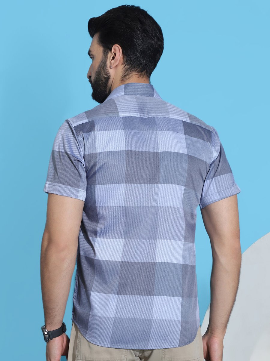 Checked Half Sleeve Cotton Shirt for Men - SF_950Grey_S
