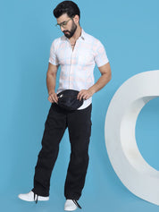 Checked Half Sleeve Cotton Shirt for Men - SF_949Peach_S