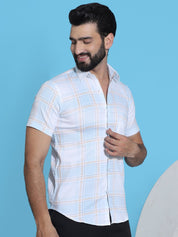 Checked Half Sleeve Cotton Shirt for Men - SF_949Blue_S
