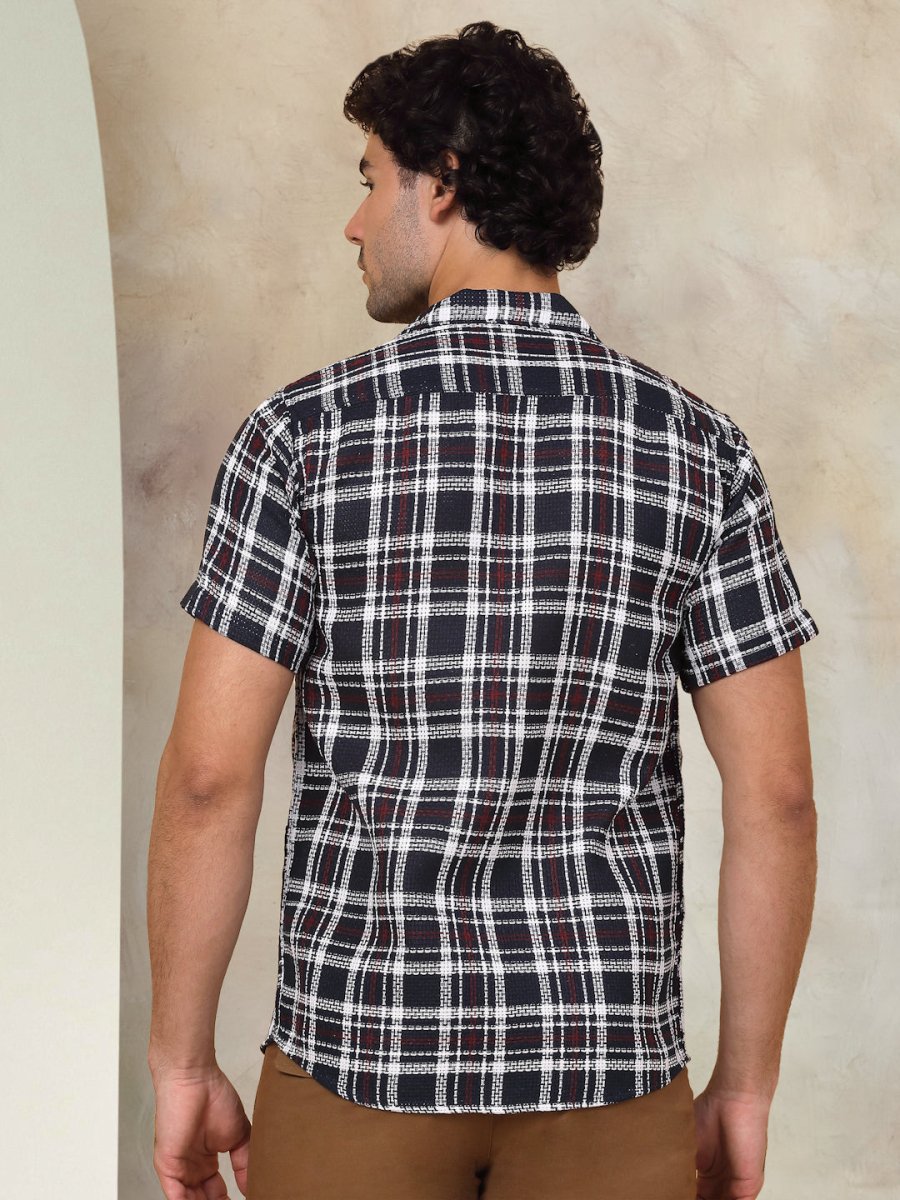 Checked Half Sleeve Cotton Shirt for Men - SF_943Navy_S