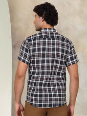 Checked Half Sleeve Cotton Shirt for Men - SF_943Navy_S
