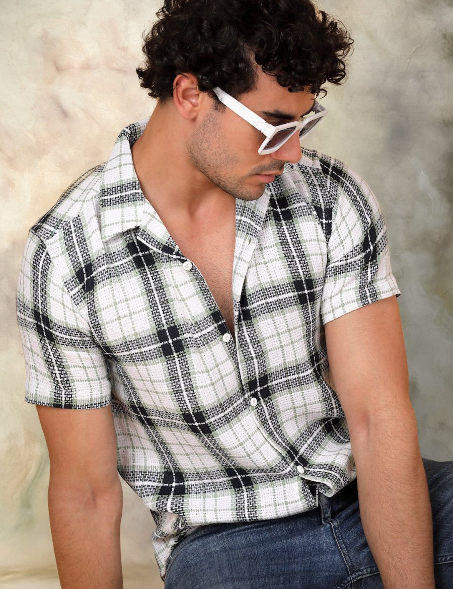 Checked Half Sleeve Cotton Shirt for Men - SF_943Black_S