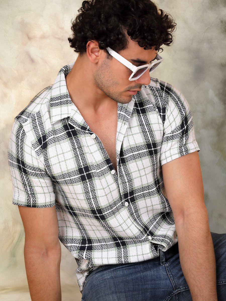 Checked Half Sleeve Cotton Shirt for Men - SF_943Black_S
