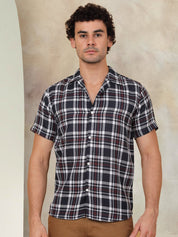 Checked Half Sleeve Cotton Shirt for Men - SF_943Navy_S