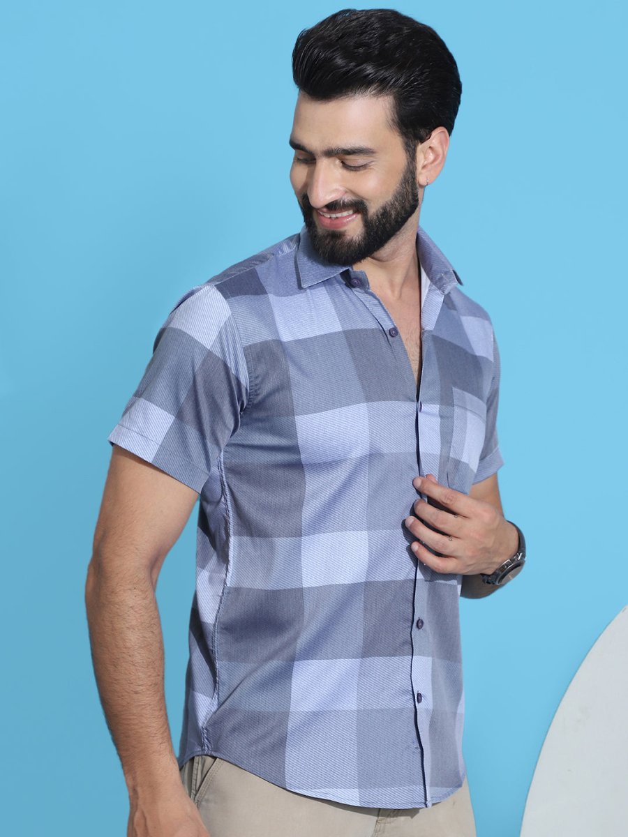 Checked Half Sleeve Cotton Shirt for Men - SF_950Grey_S