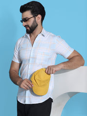 Checked Half Sleeve Cotton Shirt for Men - SF_949Blue_S