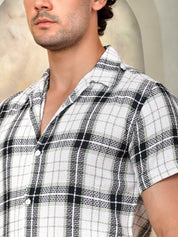 Checked Half Sleeve Cotton Shirt for Men - SF_943Black_S