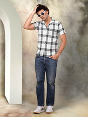Checked Half Sleeve Cotton Shirt for Men - SF_943Black_S