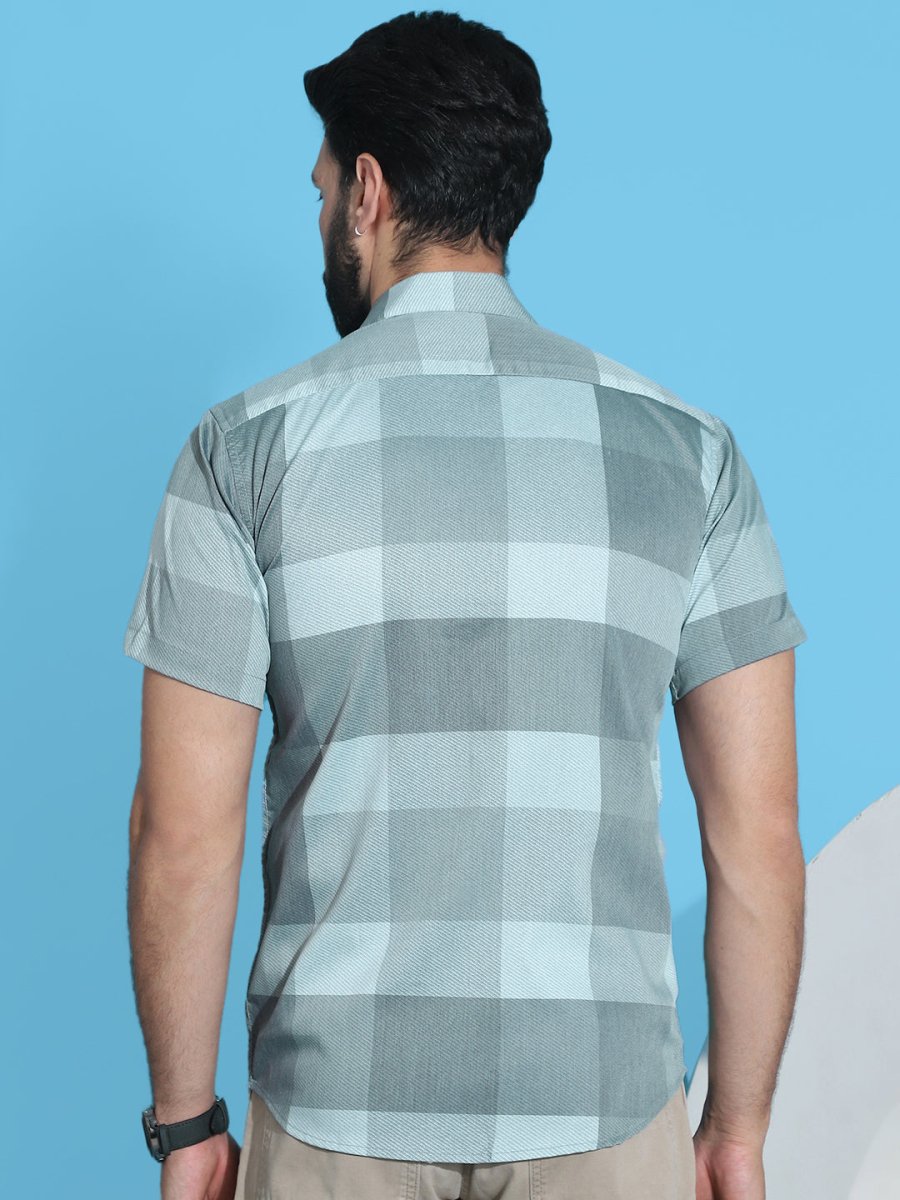 Checked Half Sleeve Cotton Shirt for Men - SF_950Green_S