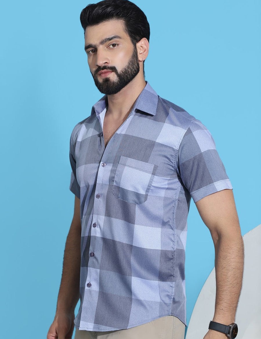 Checked Half Sleeve Cotton Shirt for Men - SF_950Grey_S