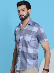 Checked Half Sleeve Cotton Shirt for Men - SF_950Grey_S