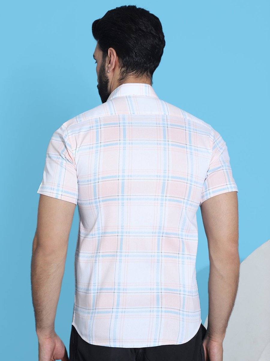 Checked Half Sleeve Cotton Shirt for Men - SF_949Peach_S