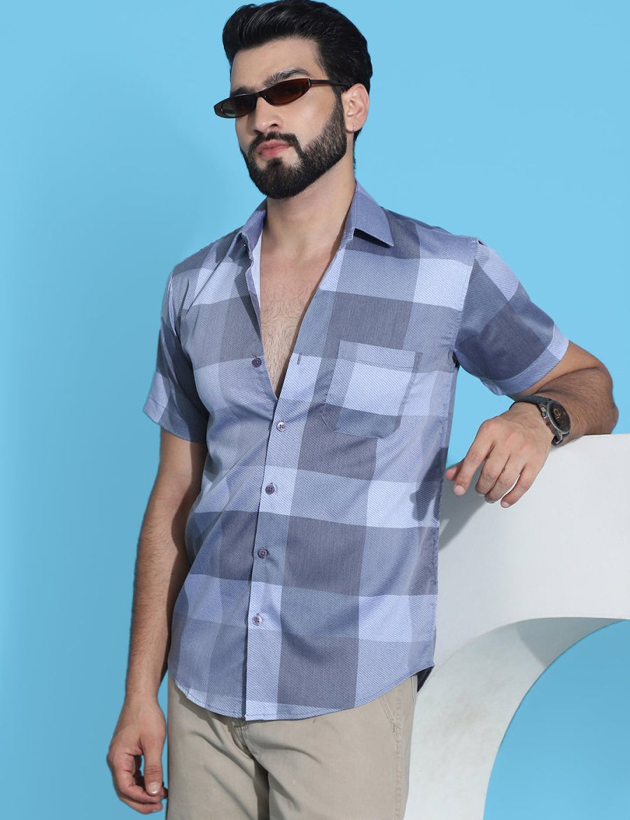 Checked Half Sleeve Cotton Shirt for Men - SF_950Grey_S