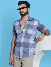 Checked Half Sleeve Cotton Shirt for Men - SF_950Grey_S