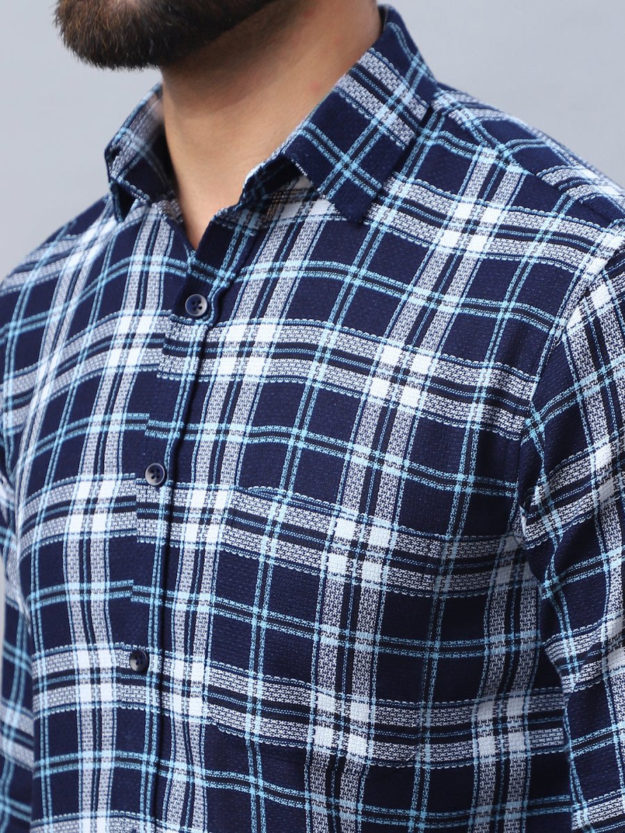 Checked Pure Cotton Casual Shirt for Men - SF_988Blue_S