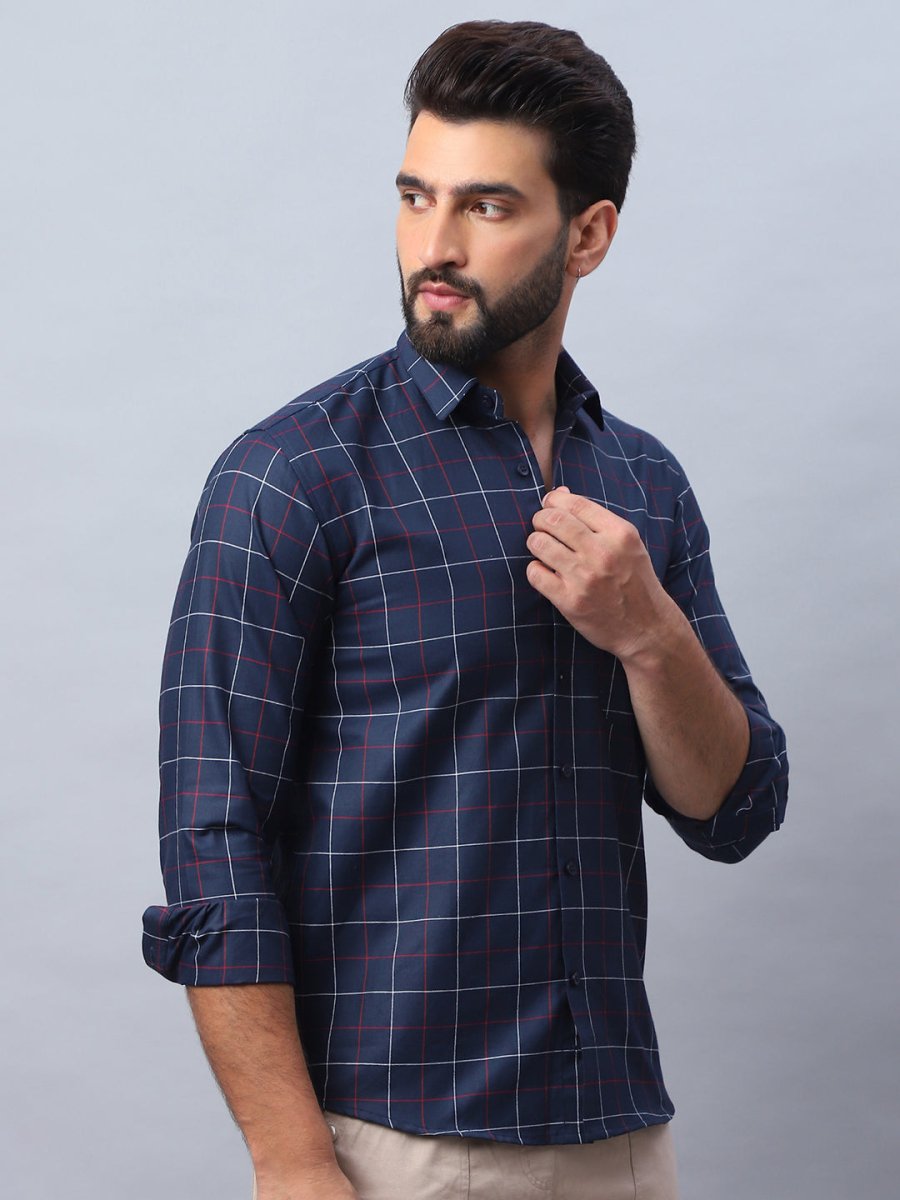 Checked Pure Cotton Casual Shirt for Men - SF_989Navy_S