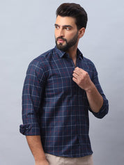 Checked Pure Cotton Casual Shirt for Men - SF_989Navy_S