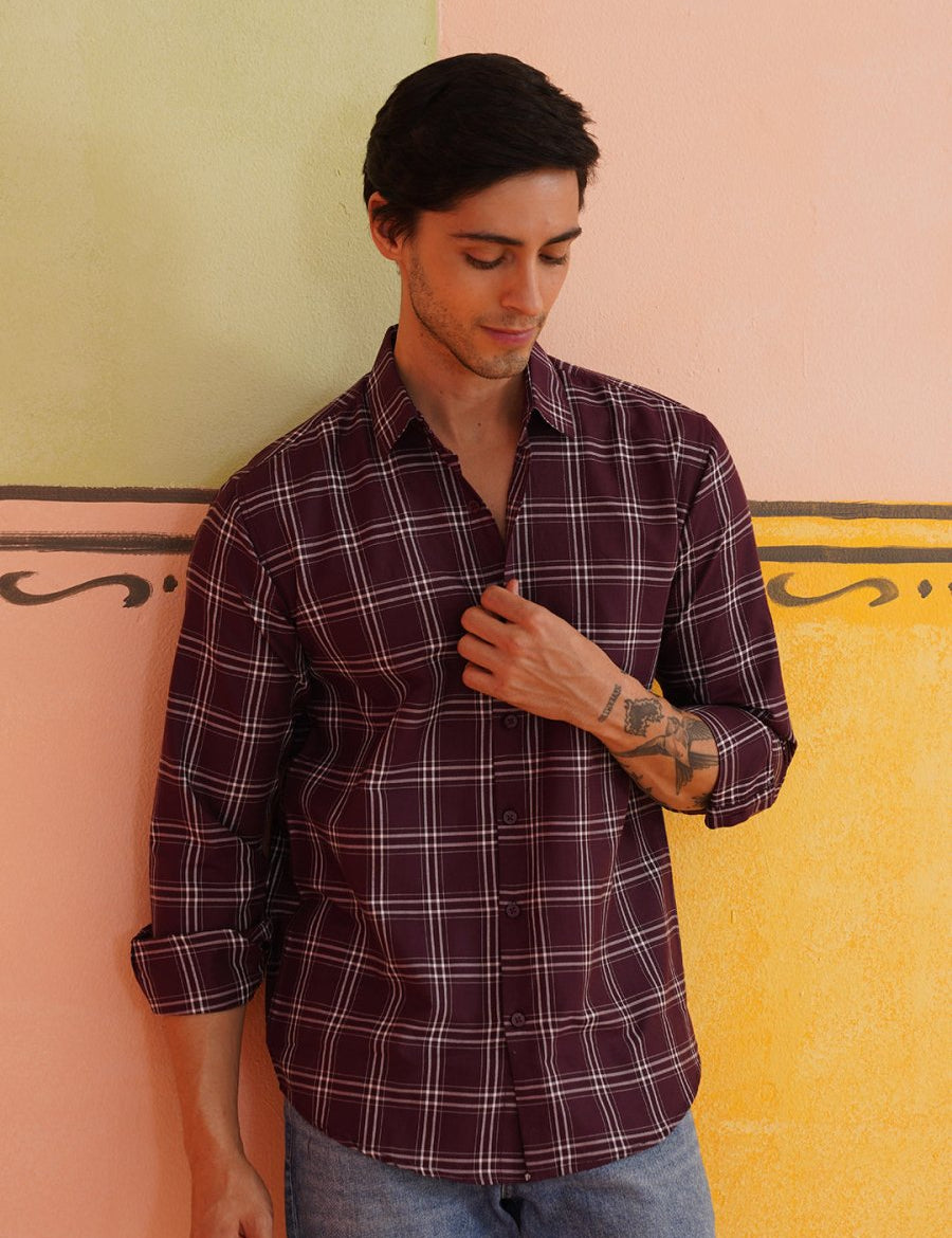 Checked Pure Cotton Casual Shirt for Men - SF_989Wine_S
