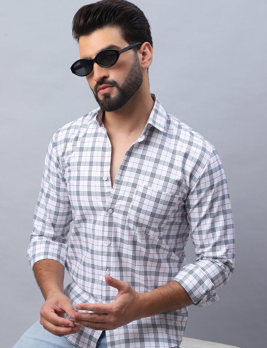 Checked Pure Cotton Casual Shirt for Men - SF_989White_S
