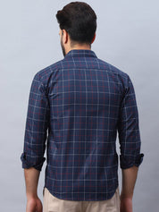 Checked Pure Cotton Casual Shirt for Men - SF_989Navy_S
