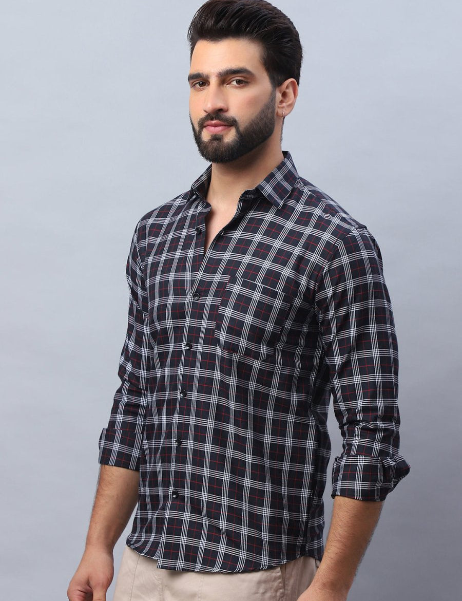 Checked Pure Cotton Casual Shirt for Men - SF_989Black_S