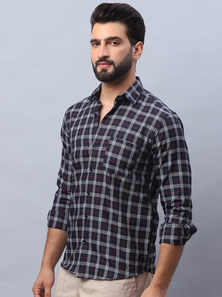 Checked Pure Cotton Casual Shirt for Men - SF_989Black_S