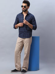Checked Pure Cotton Casual Shirt for Men - SF_989Navy_S
