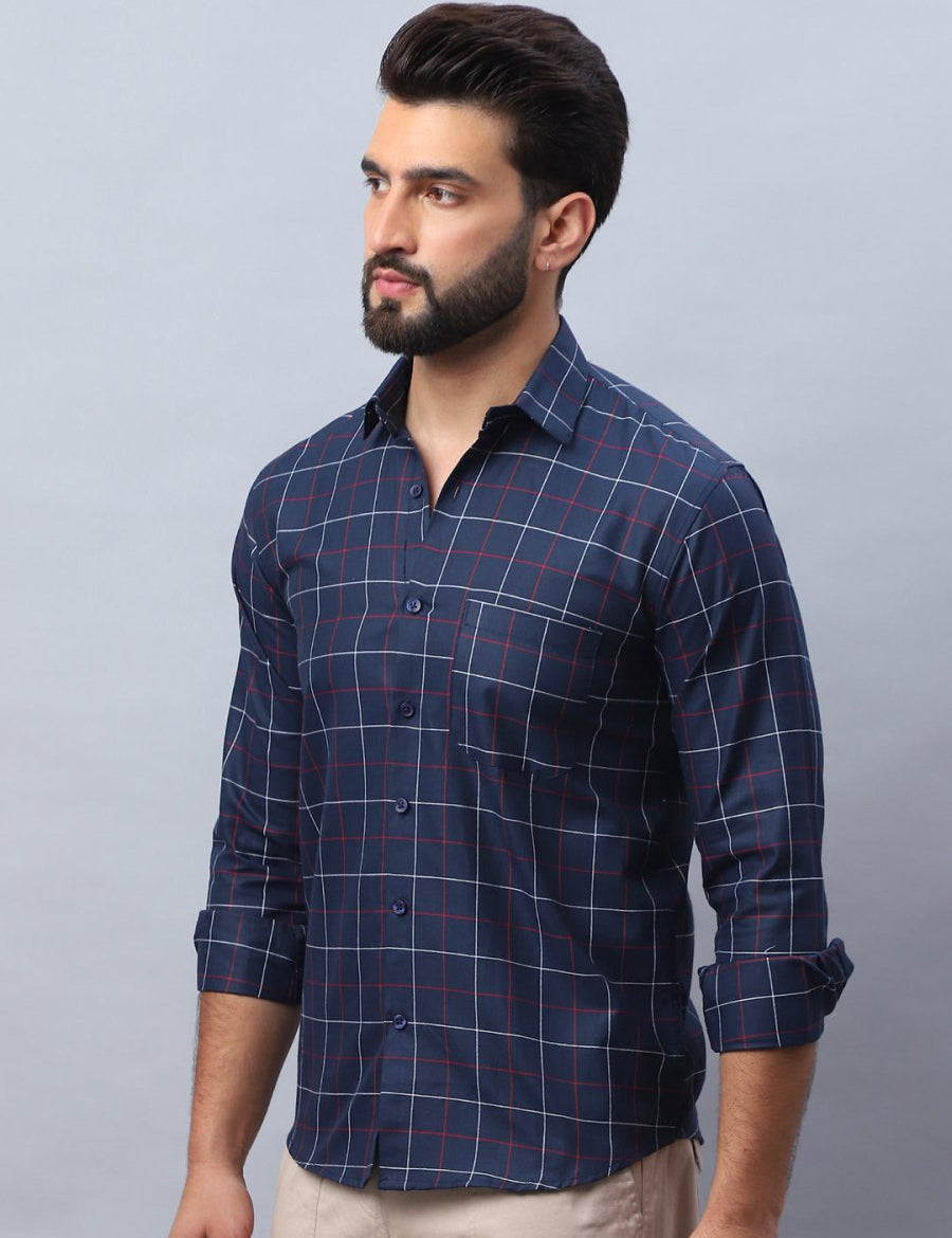 Checked Pure Cotton Casual Shirt for Men - SF_989Navy_S