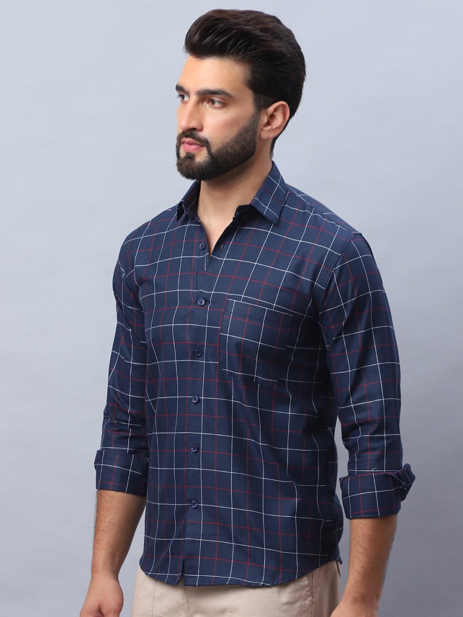 Checked Pure Cotton Casual Shirt for Men - SF_989Navy_S