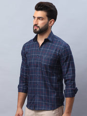 Checked Pure Cotton Casual Shirt for Men - SF_989Navy_S