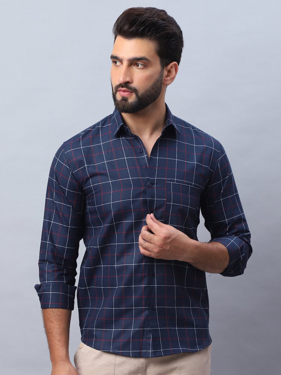 Checked Pure Cotton Casual Shirt for Men - SF_989Navy_S