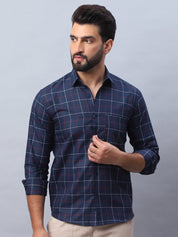 Checked Pure Cotton Casual Shirt for Men - SF_989Navy_S
