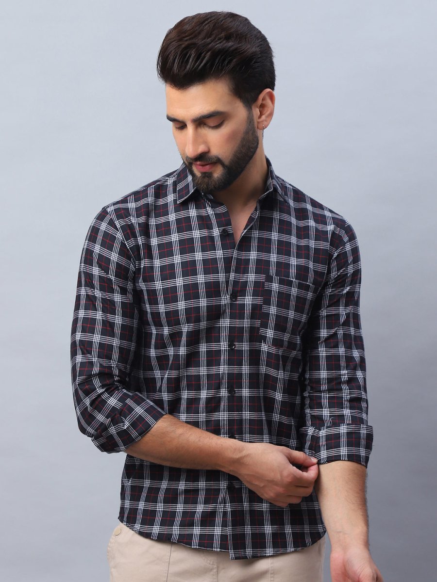 Checked Pure Cotton Casual Shirt for Men - SF_989Black_S