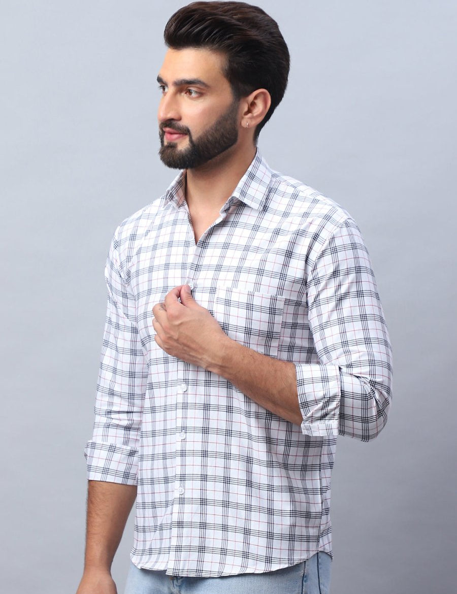 Checked Pure Cotton Casual Shirt for Men - SF_989White_S