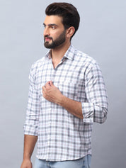 Checked Pure Cotton Casual Shirt for Men - SF_989White_S