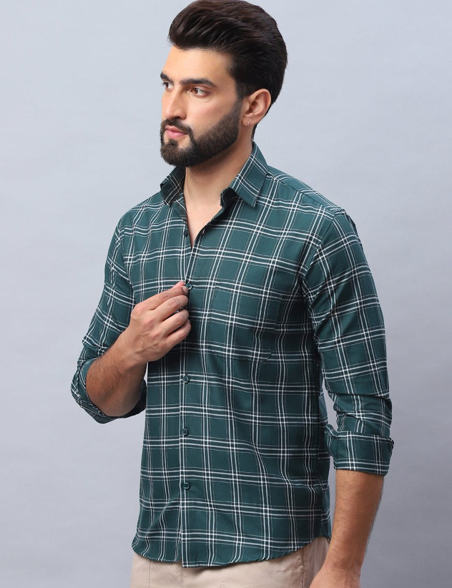 Checked Pure Cotton Casual Shirt for Men - SF_989Green_S