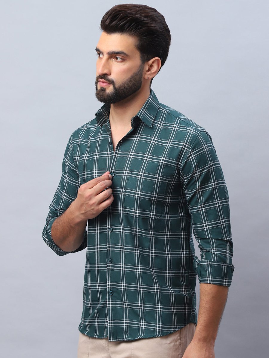 Checked Pure Cotton Casual Shirt for Men - SF_989Green_S