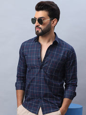 Checked Pure Cotton Casual Shirt for Men - SF_989Navy_S