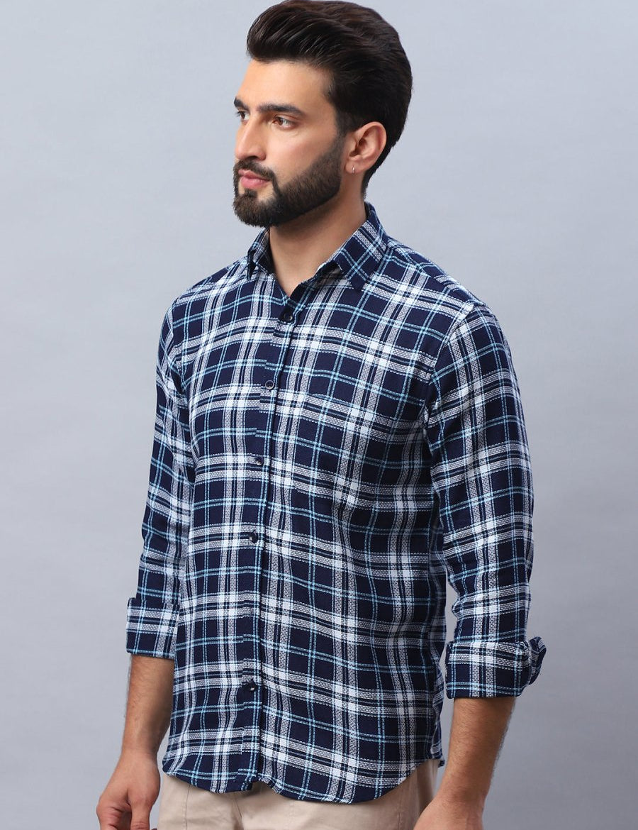 Checked Pure Cotton Casual Shirt for Men - SF_988Blue_S