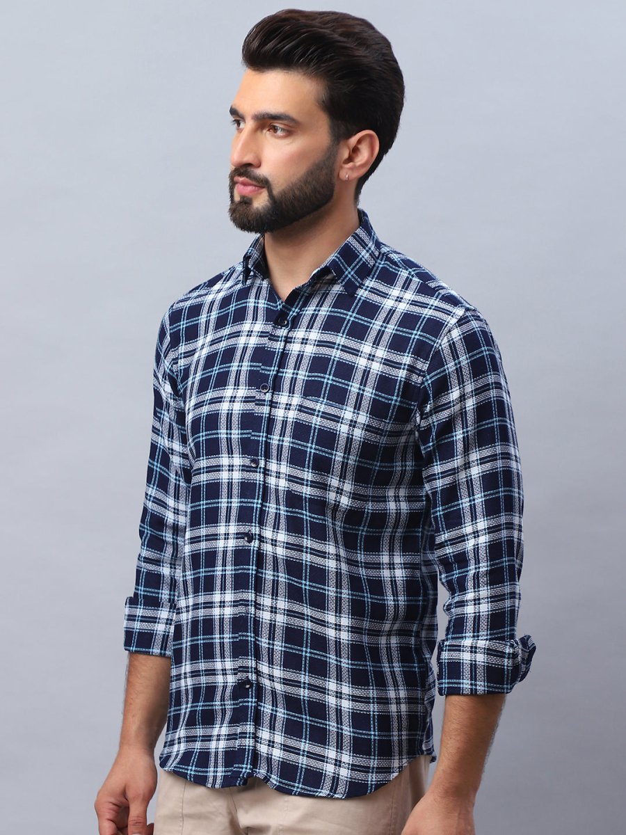 Checked Pure Cotton Casual Shirt for Men - SF_988Blue_S