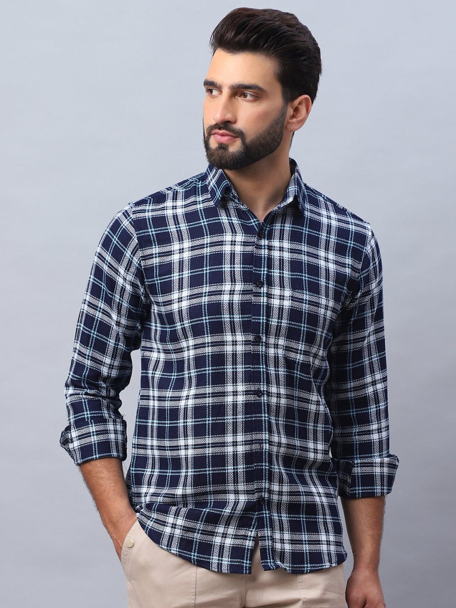 Checked Pure Cotton Casual Shirt for Men - SF_988Blue_S