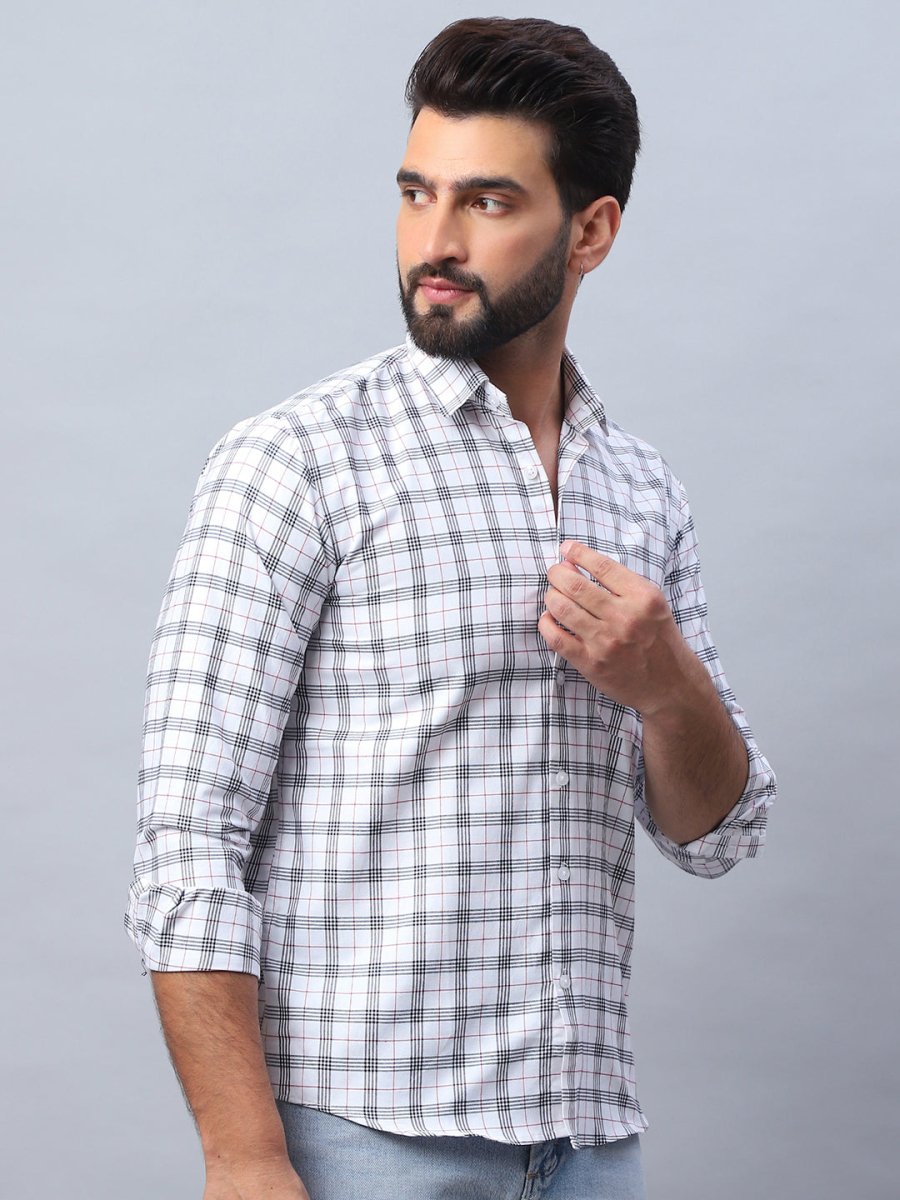 Checked Pure Cotton Casual Shirt for Men - SF_989White_S