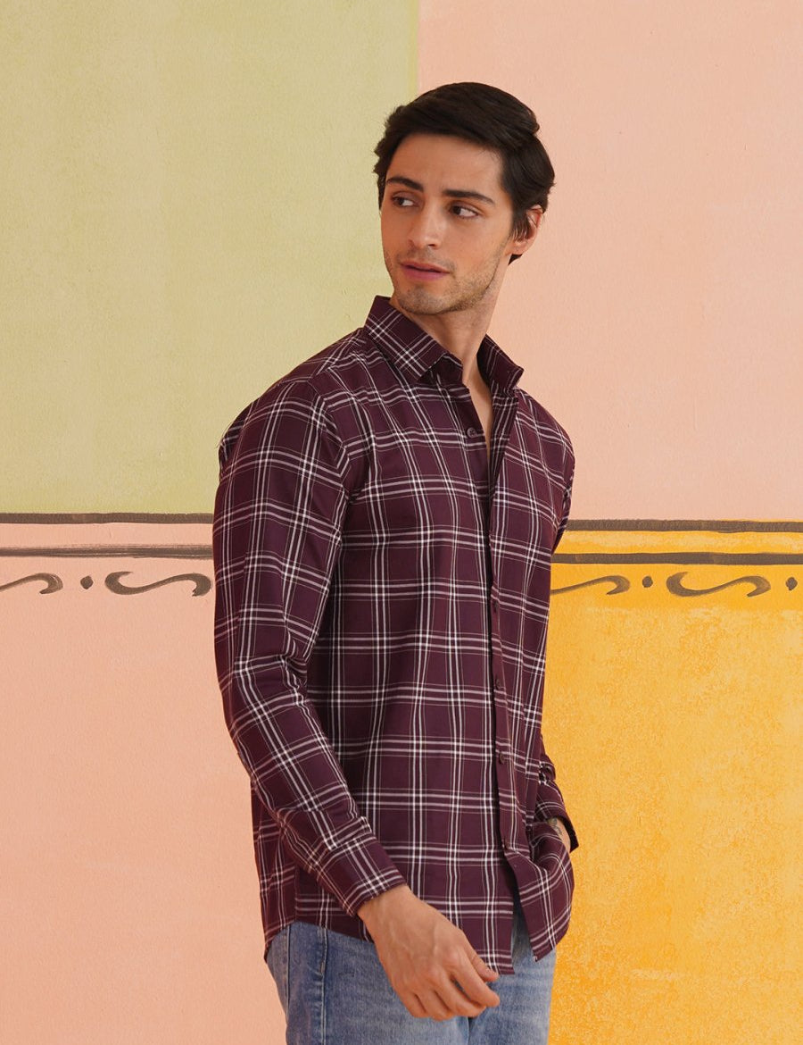 Checked Pure Cotton Casual Shirt for Men - SF_989Wine_S