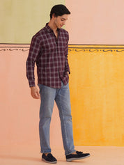 Checked Pure Cotton Casual Shirt for Men - SF_989Wine_S