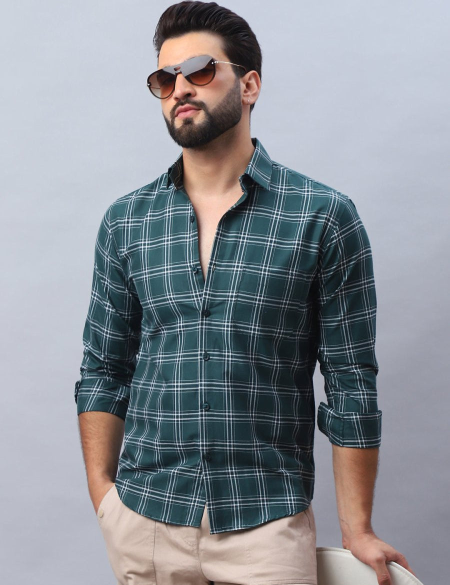 Checked Pure Cotton Casual Shirt for Men - SF_989Green_S