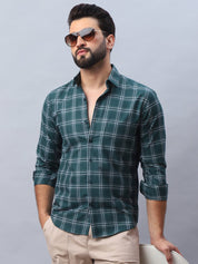 Checked Pure Cotton Casual Shirt for Men - SF_989Green_S