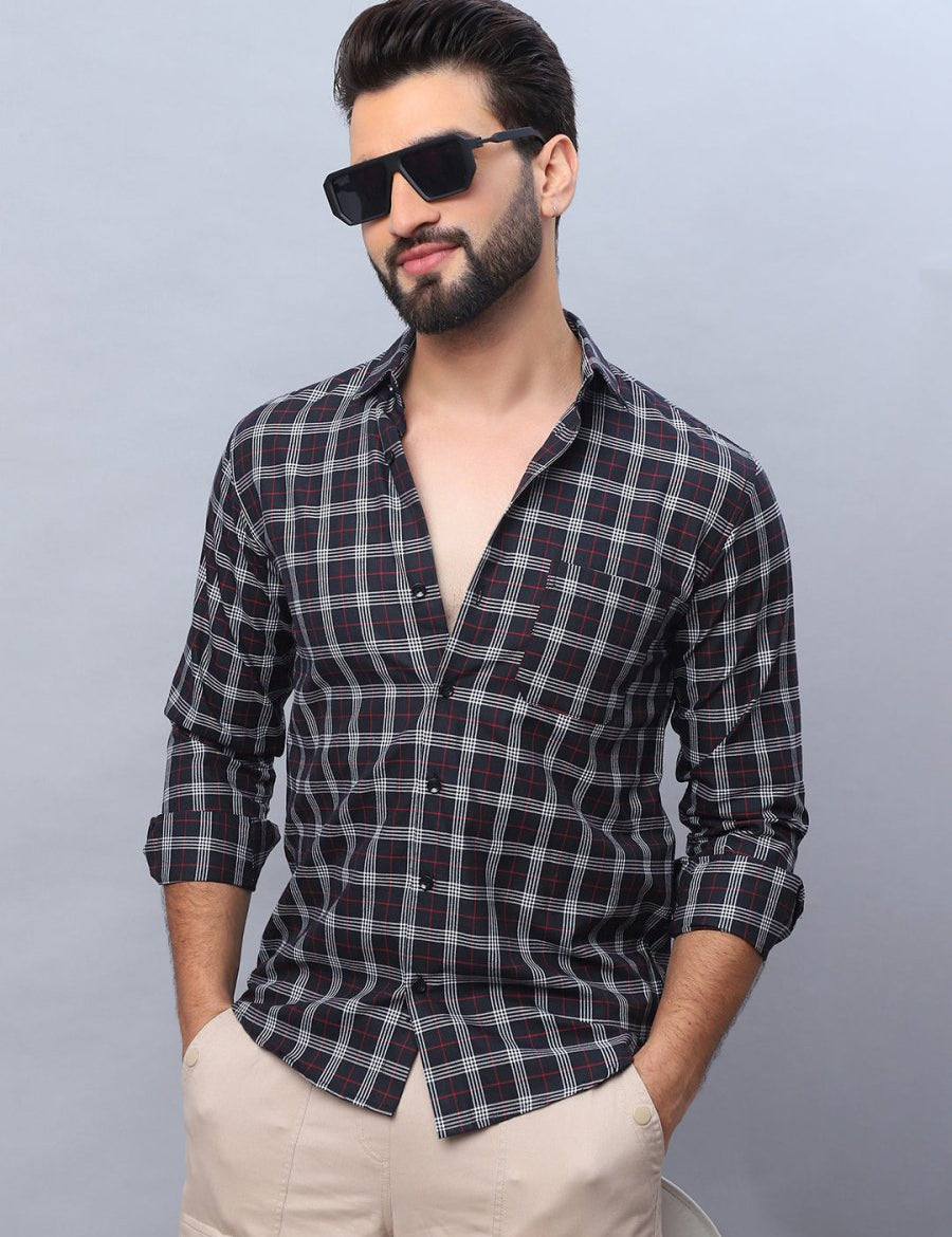 Checked Pure Cotton Casual Shirt for Men - SF_989Black_S