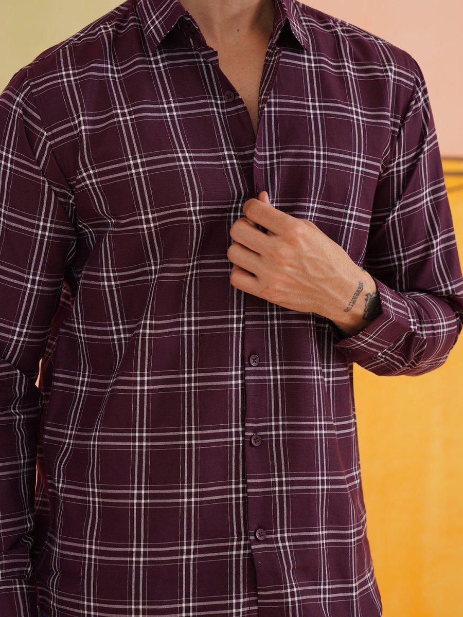 Checked Pure Cotton Casual Shirt for Men - SF_989Wine_S