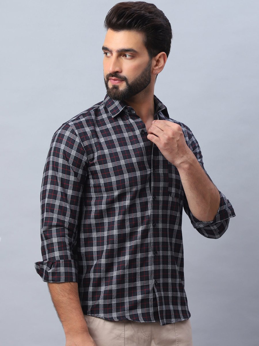 Checked Pure Cotton Casual Shirt for Men - SF_989Black_S