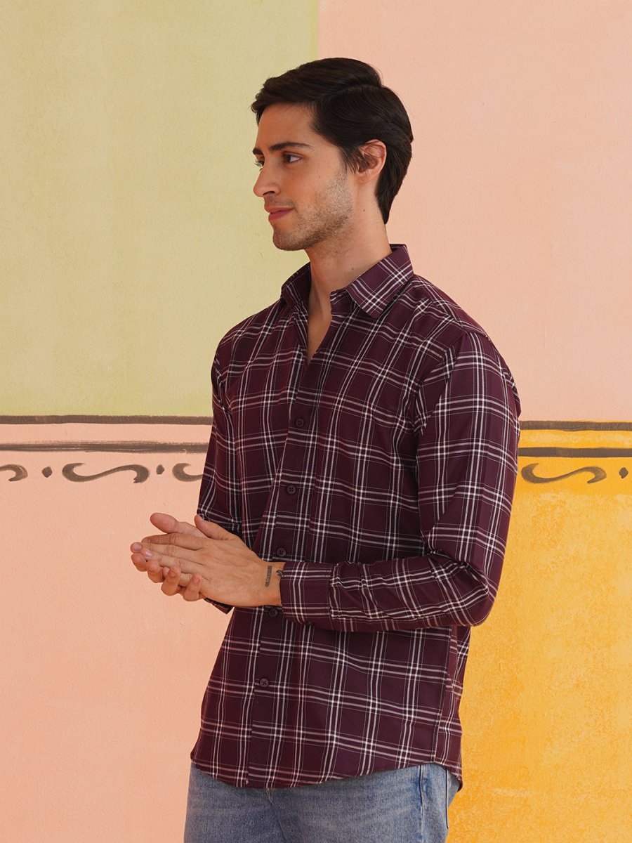 Checked Pure Cotton Casual Shirt for Men - SF_989Wine_S